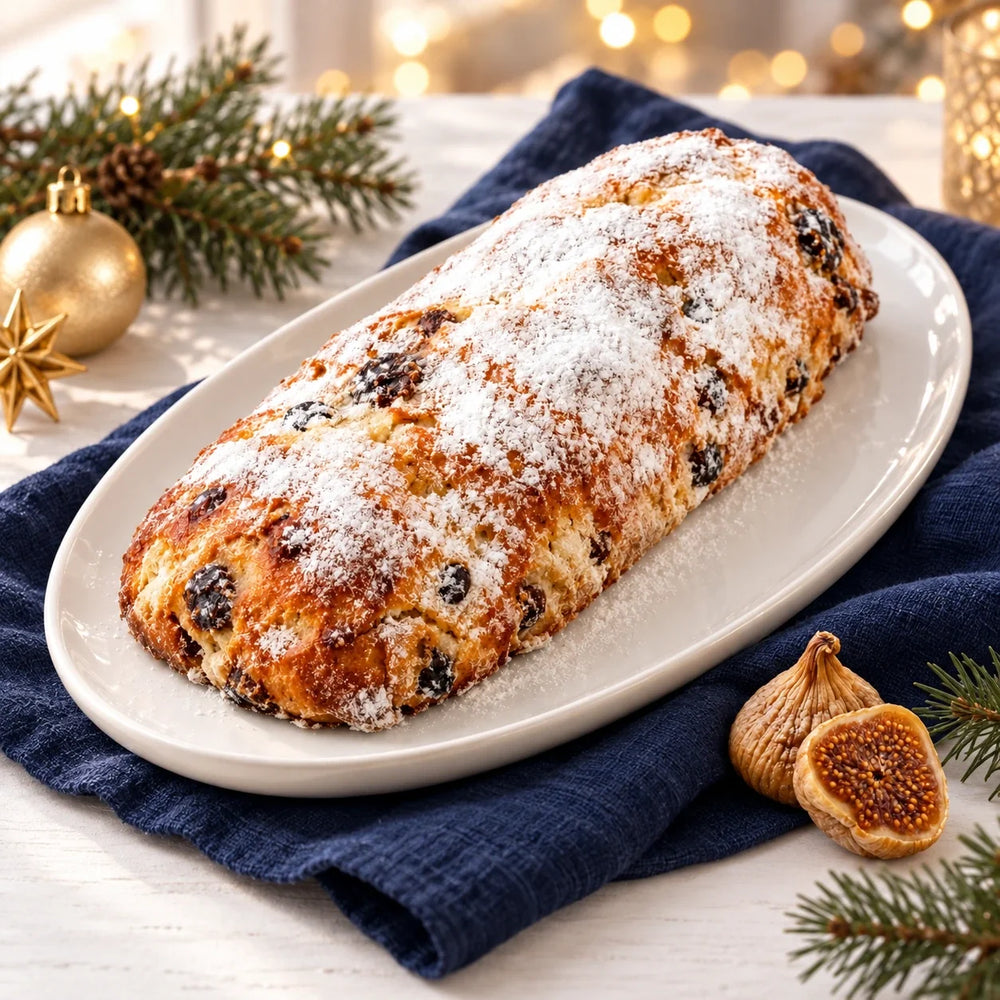 Feigenstollen auf dem Weihnachtstisch · Produktinszenierung
